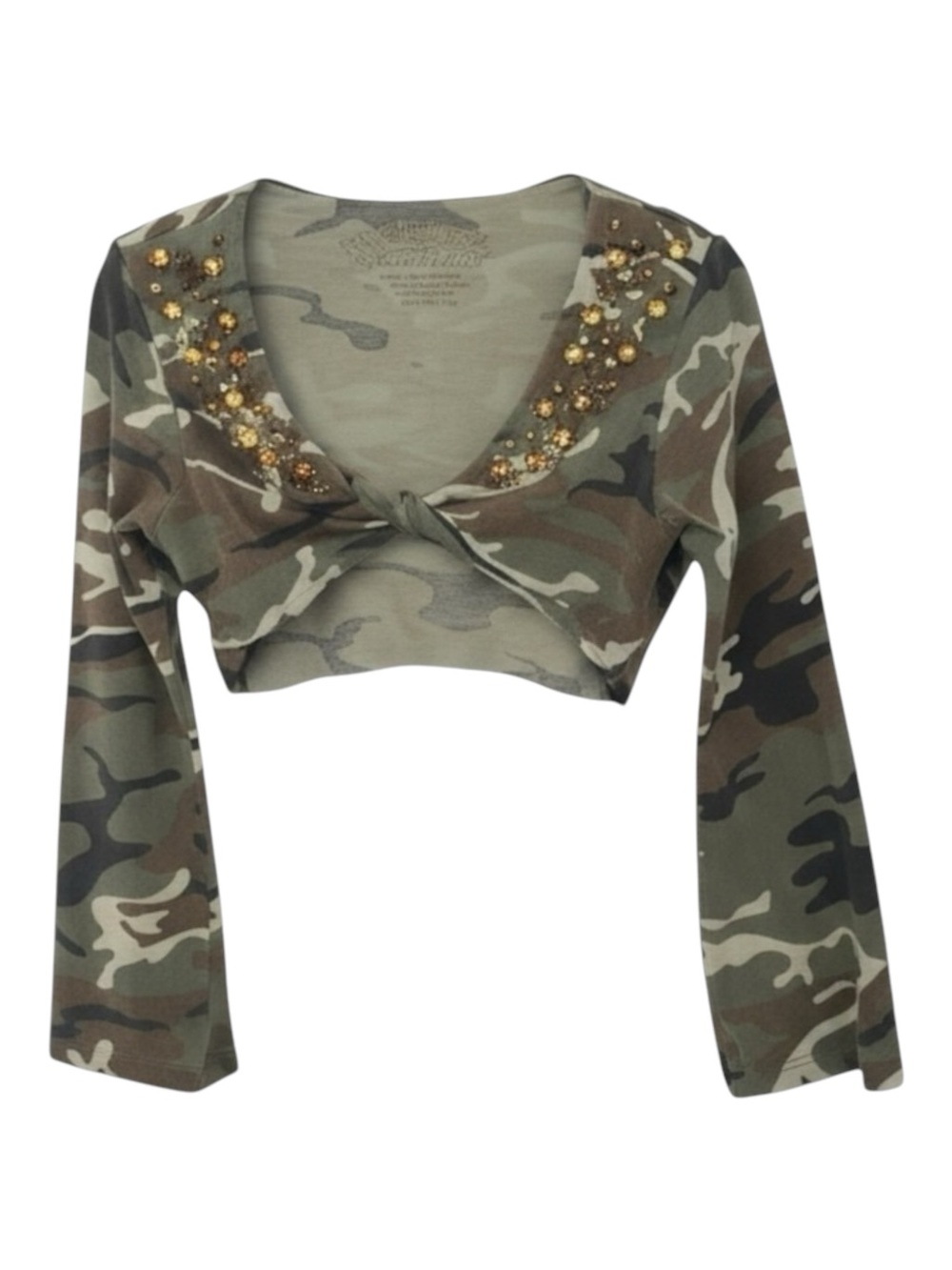 Flowers by Zoe ꕥ Camo Print Crystal Shrug Jacket Top ꕥ Army Green Camo ꕥ 5 5T - Picture 13 of 16